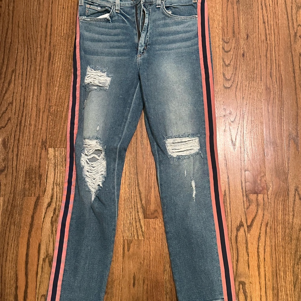 Stylish Blue Jeans with Pink Stripes